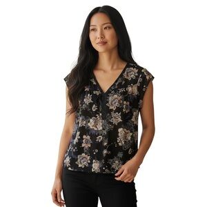 DR2 Daniel Rainn P L Navy For Floral Chiffon Blouse Tunic R $65